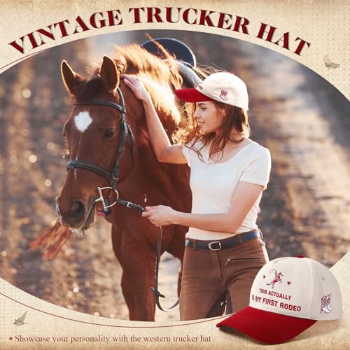 Image of JaGely Two Tone Western Cowboy /Cowgirl Trucker Hat for Women Men Gift Vintage Embroidered Country Baseball Cap