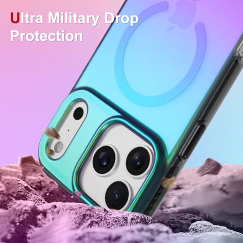 Image of AIGOMARA Magnetic Case for iPhone 17 Pro [Compatible with Magsafe] [Fluorescent Iridescent Green Blue] Slim Shockproof Matte Back Protective Phone Cover for Women Girls 6.3 Inch