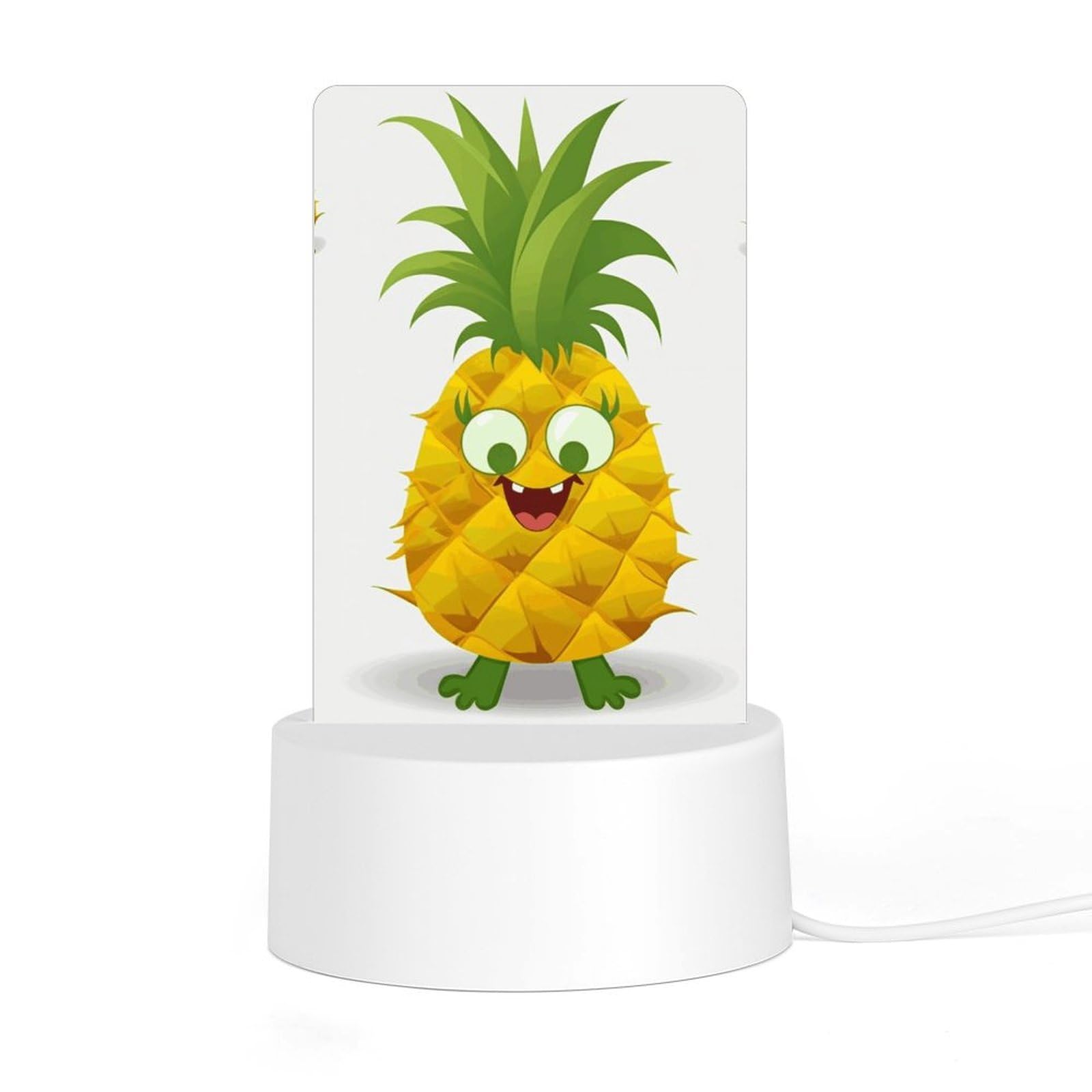 JTREHY Acrylic Night Light with Base, Pineapple Printed Desktop Night Light LED Bedside Night Light for Bedroom, Bathroom, Corridor, Holiday Gift
