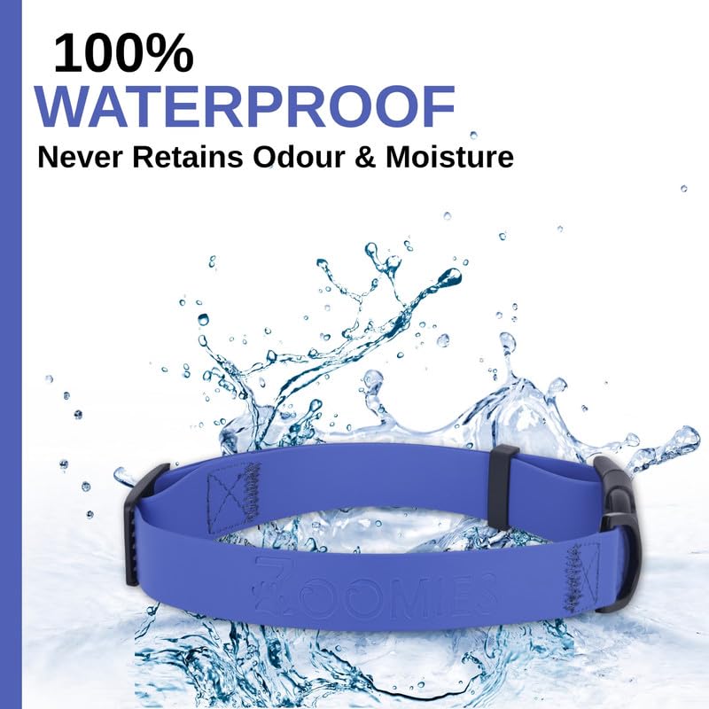 Image of Zoomies Dogs Unisex Biothane Waterproof Collar with Quick-Release Buckle and Metal D-Ring for Outdoor Adventures and Everyday Use - Odour-Free & Easy to Clean -Blue (ZBBC000L)