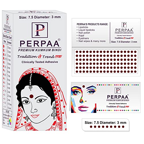 Image of PERPAA Kumkum Dark Maroon Round Bindi Book for Ladies Forehead Pack of 2-15 Flaps Each Box (Stick On) (7.5, Diameter 3mm)