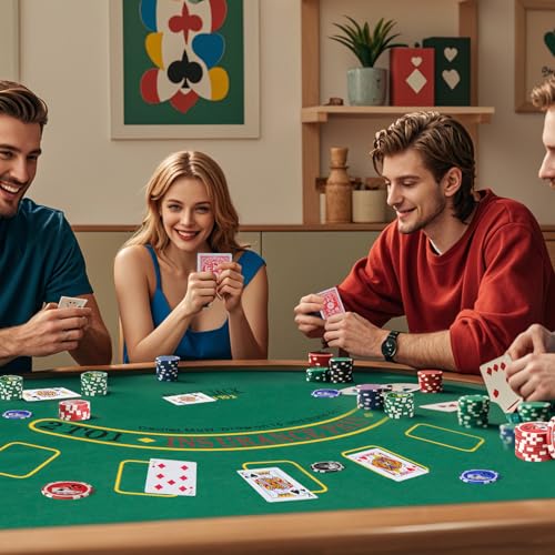 HOMASIS Profi Pokerset mit 300/400 Pokerchips, Pokerkoffer mit Matte, 2 Kartendecks, 5 Würfeln, 1 Dealer Button, Aluminiumkoffer abschließbar, Kasino Poker Set für Texas Hold'em Blackjack (400 Chips) – Bild 3