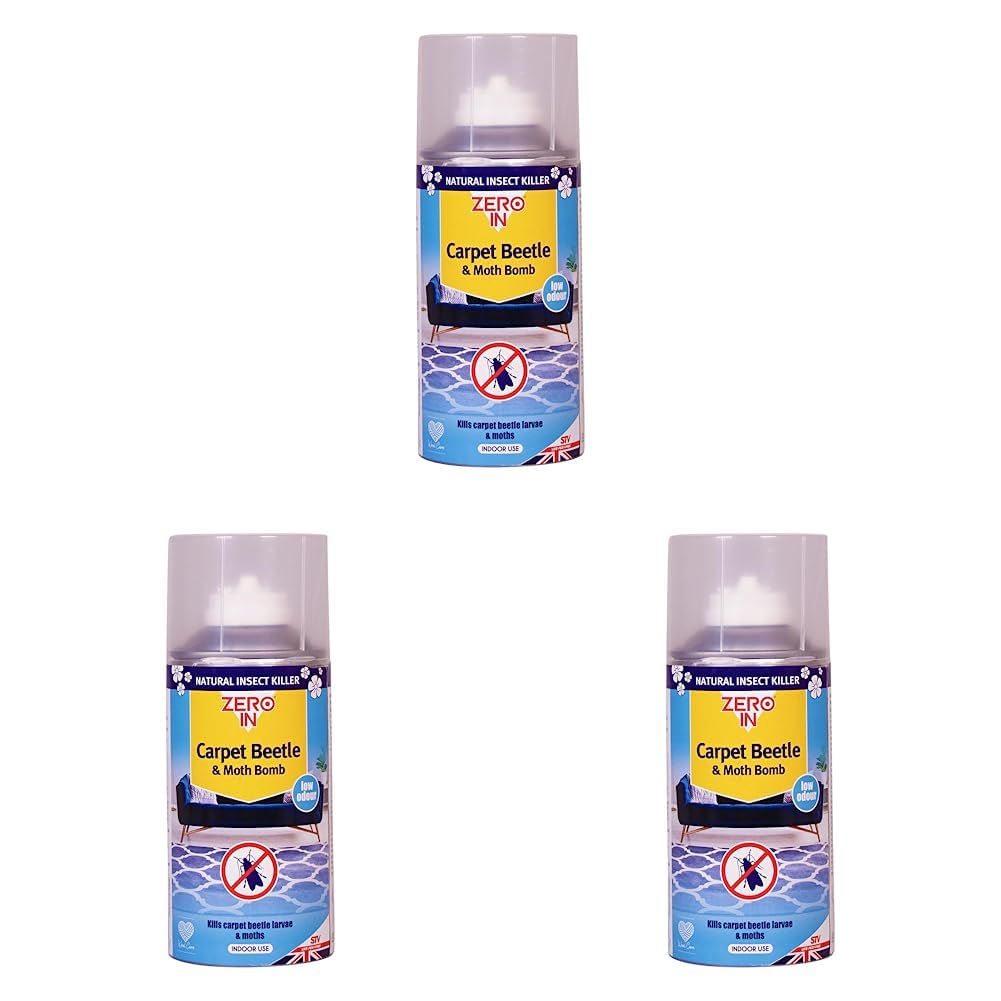 Carpet Beetle & Moth Killer Bomb - 150 ml One-Shot Aerosol Rapid-Action Knockdown Insecticidal Bomb for Carpet Beetles and Moths. Prevents Allergies. (Pack of 3)