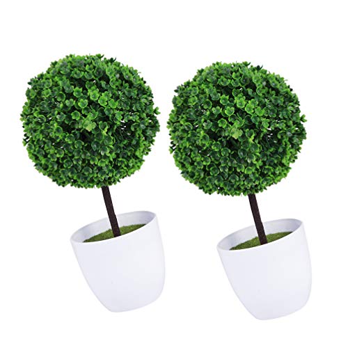 VOSAREA Boules De Buis Artificielles Petits Arbres Topiaires Plantes Artificielles Verdure en Pots pour Bureau À Domicile Extérieur (Lot De 2)