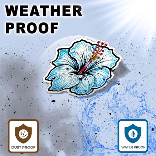 Image of Blue Hibiscus Flower Sticker Tropical Floral Vinyl Decal 5 Inch Waterproof Aesthetic Flower Sticker for Laptop Water Bottle Car Bumper Notebook Scrapbook Gift