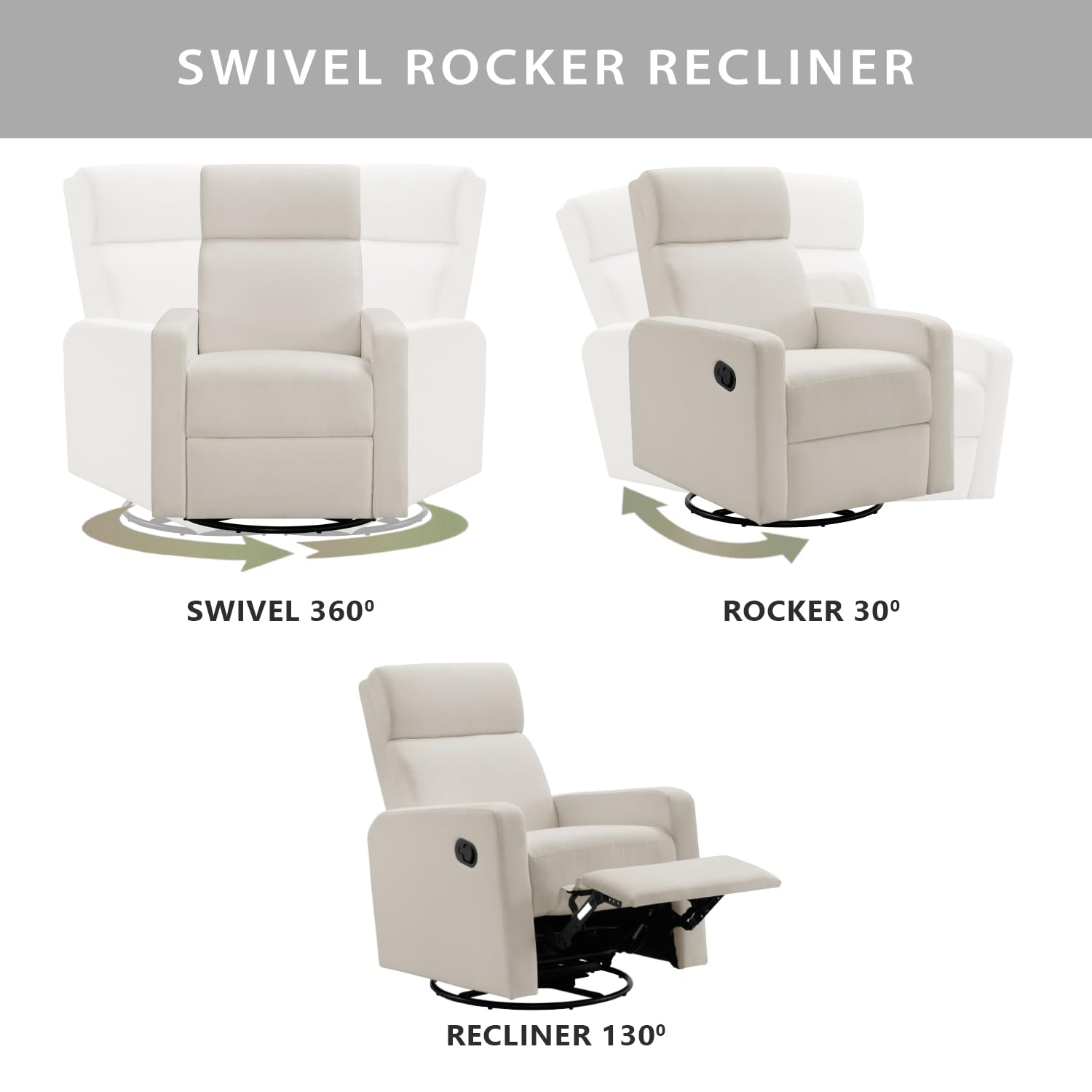 Oxford Baby Layton Glider/Recliner Nursery Chair shown in a reclined position with the footrest extended.