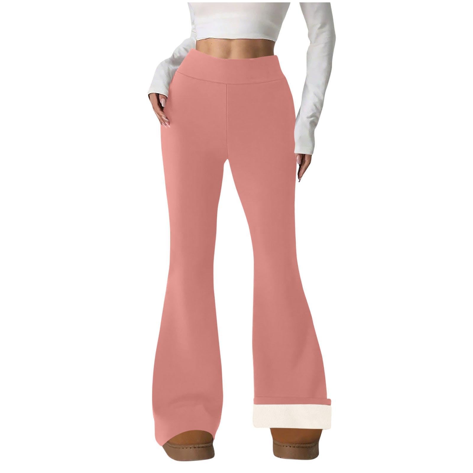 Fleece Lined Pants Women Winter Thermal Warm Flare Leggings Comfy Soft High Waisted Yoga Pants with Pockets