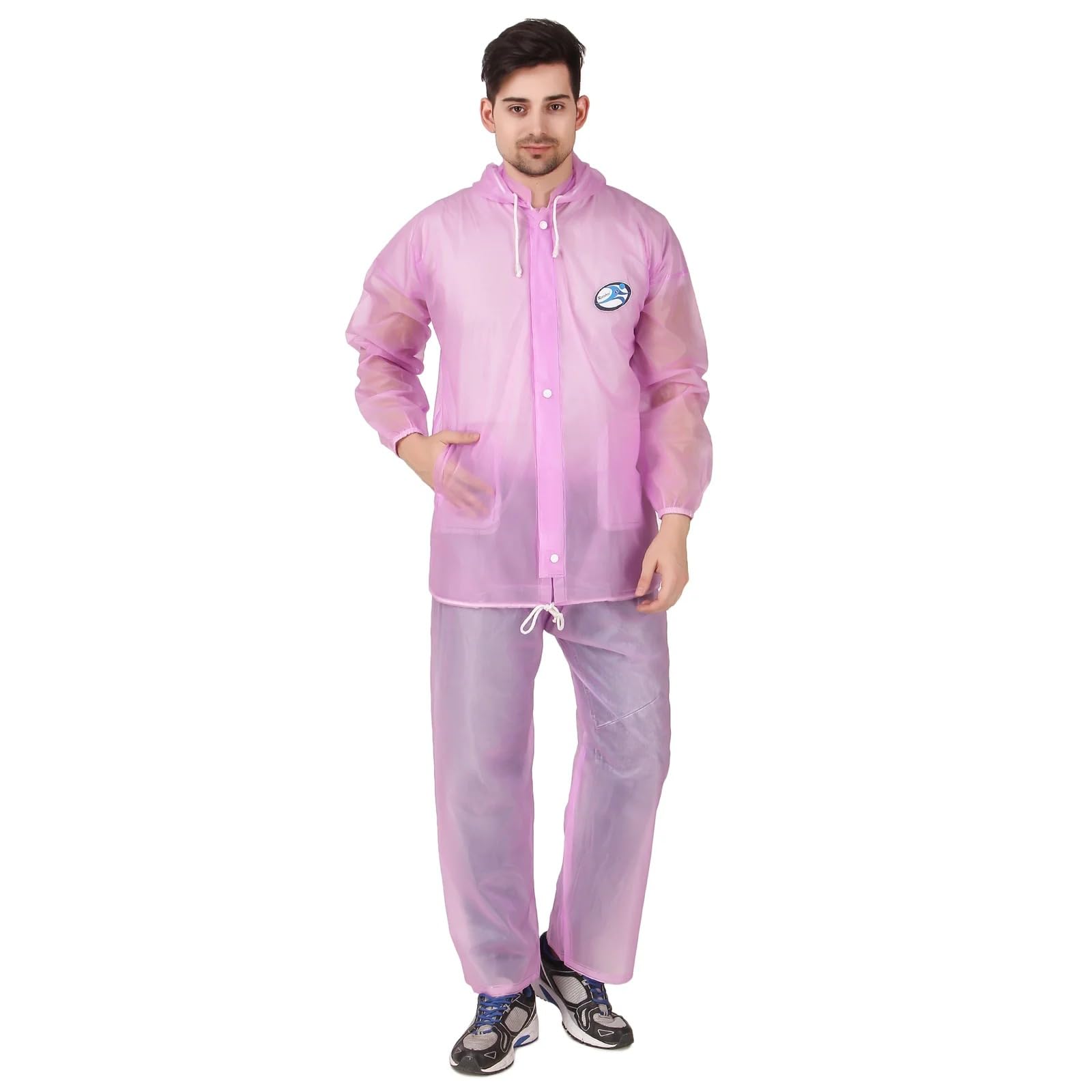 Rainbow Men's Rain Suit - 100% PVC Waterproof Hooded Jacket and Pants Set (PINK).-image-13