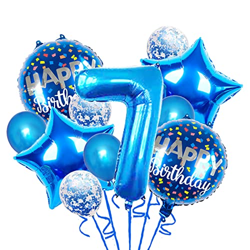 Chaungfu Balloons, 11 Pcs Foil Balloons 7 Year Old For 7St Birthday Party Supplies Decoration, Confetti Balloon Kids Party Balloons Party Supplies 7 Years Old Birthday Balloon For Kids cover
