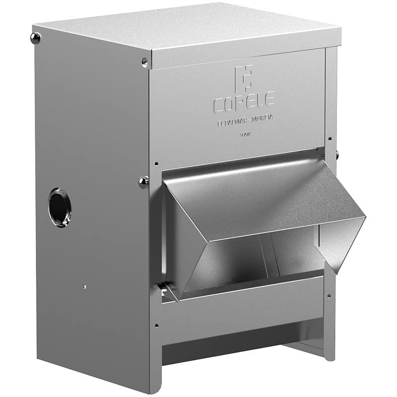 Mangeoire poules robuste en métal 24 kg avec visière de protection