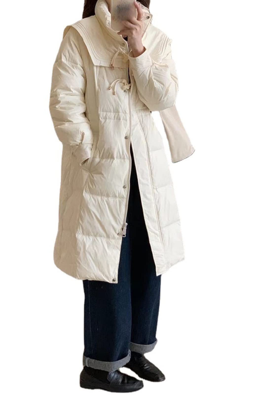 DAZLOR Quilted Comfort Jacket, Shawl collar down jacket, long horn button jacket, beige, one size fits all,quilted jackets for women