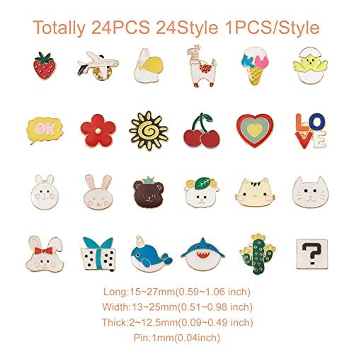 Image of Cheriswelry 24Pcs Assorted Alloy Enamel Pins Rabbit Chicken Cat Sheep Duck Shark Shape Brooch Pins Heart Flower Cactus Lapel Pins 15-27mm for Clothes Jacket Bags Backpack Hats Decor