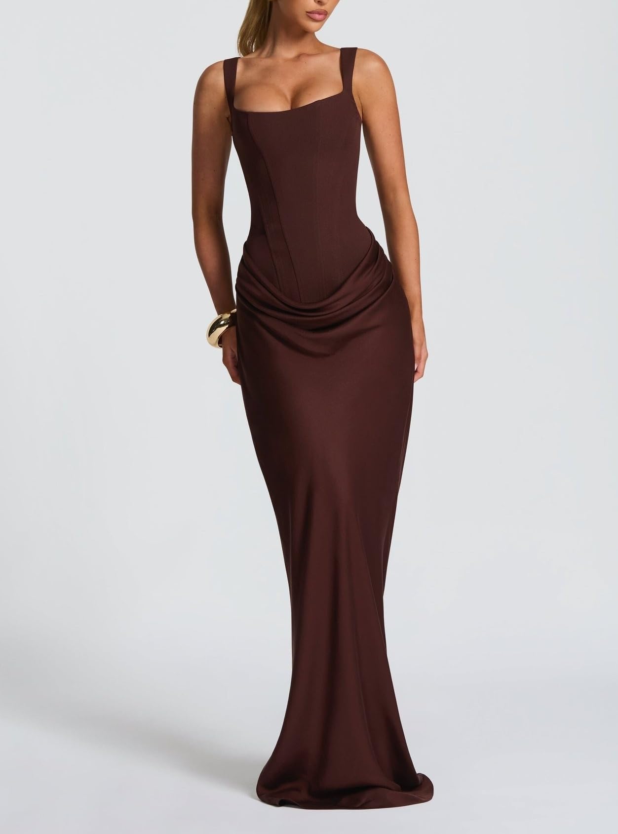 Robe longue corset pour femme avec lacets dans le dos - Robe de soirée moulante - Robe de soirée formelle pour mariage, fête d'invités