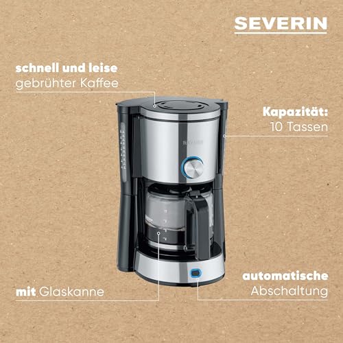 SEVERIN Kaffeemaschine "TypeSwitch" mit Glaskanne, AromaSwitch zur Wahl zwischen 2 Brühprofilen, Kaffeeautomat für bis zu 10 Tassen, 1.000W, Edelstahl-gebürstet-schwarz, KA 4825 – Bild 5