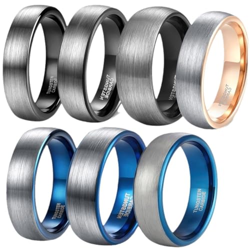 Bague fiançailles tungstène noir brossé 6MM, cadeau d'anniversaire taille 46.5