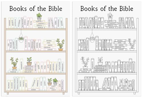 4 x Books of the Bible Stickers, Bible Bookshelf Coloring Sticker, Bible Book Tracker, Bible Class Activity Print, Bible Checklist Sticker, Pack of 4, 4.8 x 6.6 inches (Books of the Bible)