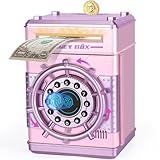 Refasy Piggy Banks for Girls, Electronic Money Bank Password Money Safe Cash Coin Piggy Bank, Fingerprint Simulation Bank Toys for 3 4 5 6 7 8 9 10 12 Year Old Girls Kids Birthday Xmas Gifts (Pink)