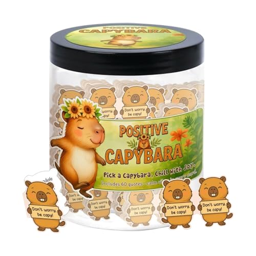 Tarro de la Capibara - Frasco de Ánimo con Diseño Animado,60 Tarjetas de Afirmaciones de la Capibara - Regalos para Todos Hogar y Fiestas como Navidad