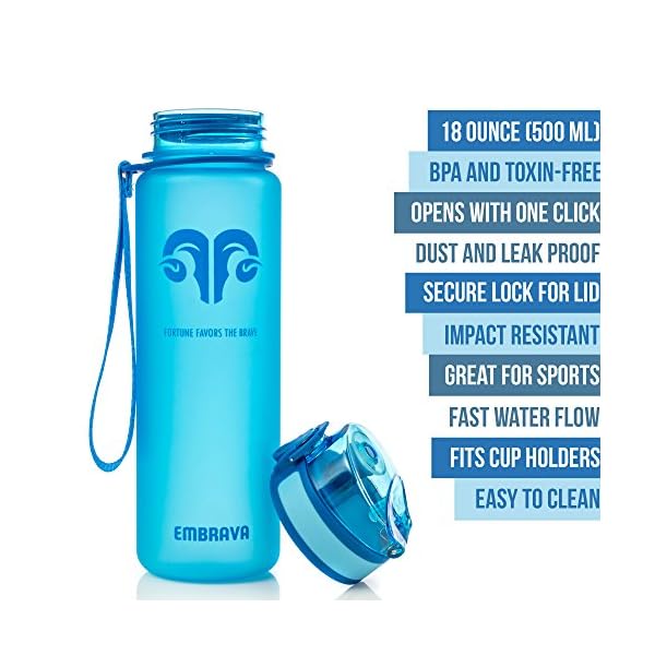 Embrava-Best-Sports-Water-Bottle-17oz-Small-Eco-Friendly-BPA-Free-Plastic-For-Running-Gym-Yoga-Outdoors-and-Camping-Fast-Water-Flow-Flip-Top-Opens-With-1-Click Embrava Best Sports Water Bottle - 17oz Small - Eco Friendly & BPA-Free Plastic - For Running, Gym, Yoga, Outdoors and Hiking - Fast Water Flow, Flip Top, Opens With 1-Click - Leak-proof Lid