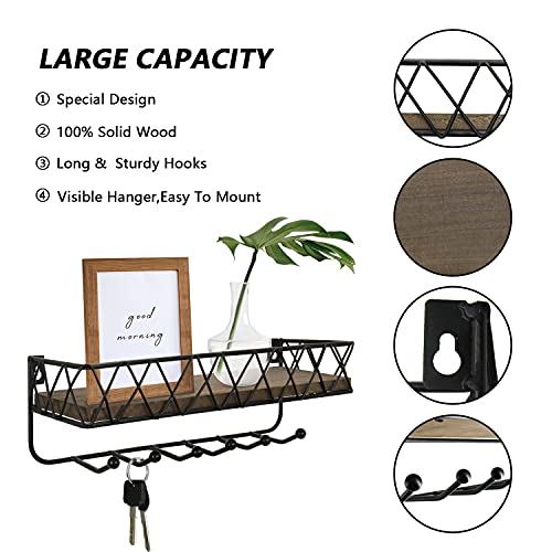 Decorative Key And Mail Holder For Wall, Wall Mounted Entryway Floating Shelf With 5 Key Hooks, Decorative Metal Wire Mesh Key Holder With Shelf For Wall, Entryway, Bathroom, Living Room And Office #TOP5