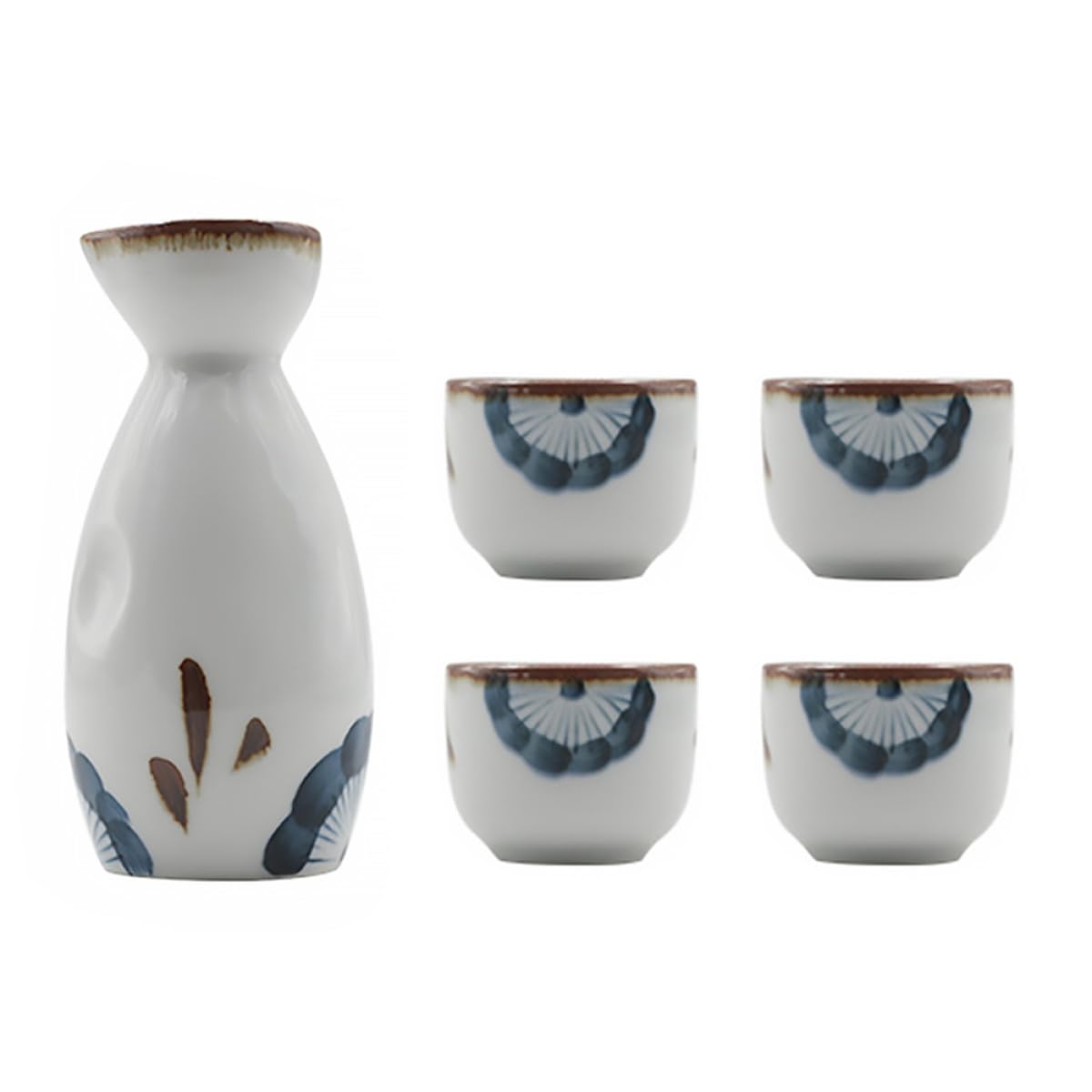 POPETPOP Service à Saké Design Délicat et Robuste et Tasse 35ml 5 Pièces en Céramique Style Japonerie Pot 170ml pour Décoration et Réception Familiale