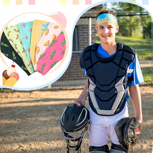 Image of Riceshoot 6 Pack Ice Cream Baseball Headbands with 6 Fun Colorful Patterns Breathable Elastic Sports Sweatbands for Men Women Basketball Soccer Football Workout Team Gifts