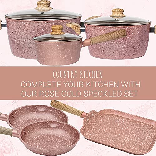 Country Kitchen Cookware Forged Aluminum Dutch Oven, 5 Quart, Speckled Pot with Handles and Glass Lid (Rose Gold) Main Image