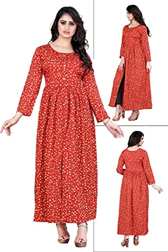 Image of H.E HAMZA ENTERPRISER Printed Crepe Material Brown Western Dress For Women