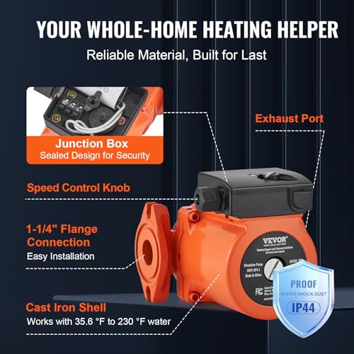 Image of VEVOR 0011-BF4-J Cast Iron Circulating Pump, 33 GPM Hot Water Circulation Pump, 1-1 /4 inch NPT Flange 3-Speed Circulator Pump, Quiet Operation Circulator for Floor Heating /Home Water Heater System