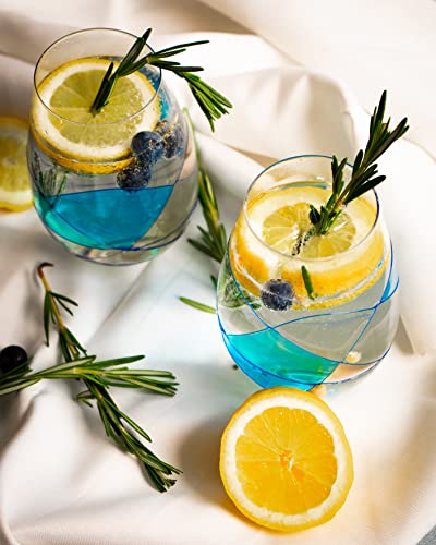 Antoni Barcelona Stemless Wine Glasses Set Of 2 (21 Oz) - Handblown & Handmade, Painted Blue Wine Glass, Gifts For Women, Birthdays, Anniversaries, And Weddings - 2 Unit (Set 2) #TOP3