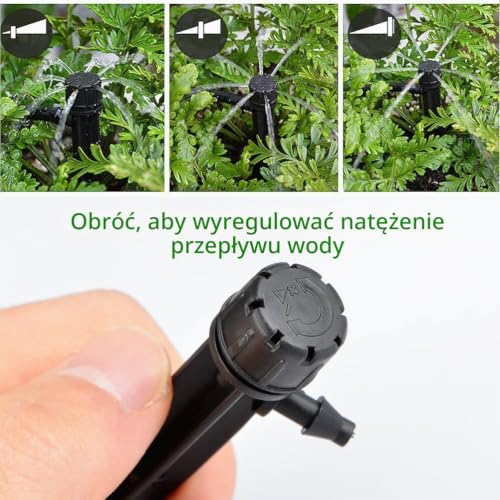 UCLEVER 50 sztuk 360 Stopni Regulowany Kroplownik do Nawadniania, Micro Stake Emitter dla 4/7 mm System Nawadniania Węża Ogrodowego, Przepływ Wody Stake Emitter, Czarny