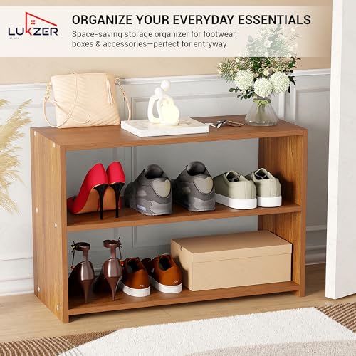 Image of Lukzer 3 Tier Wooden Kitchen Organizer Rack | Multipurpose Storage Shelf for Toaster, Spice & Utensils | Space Saving Bedside Bookshelf, Shoe Stand for Home & Office (SR-004 /Oak Brown)