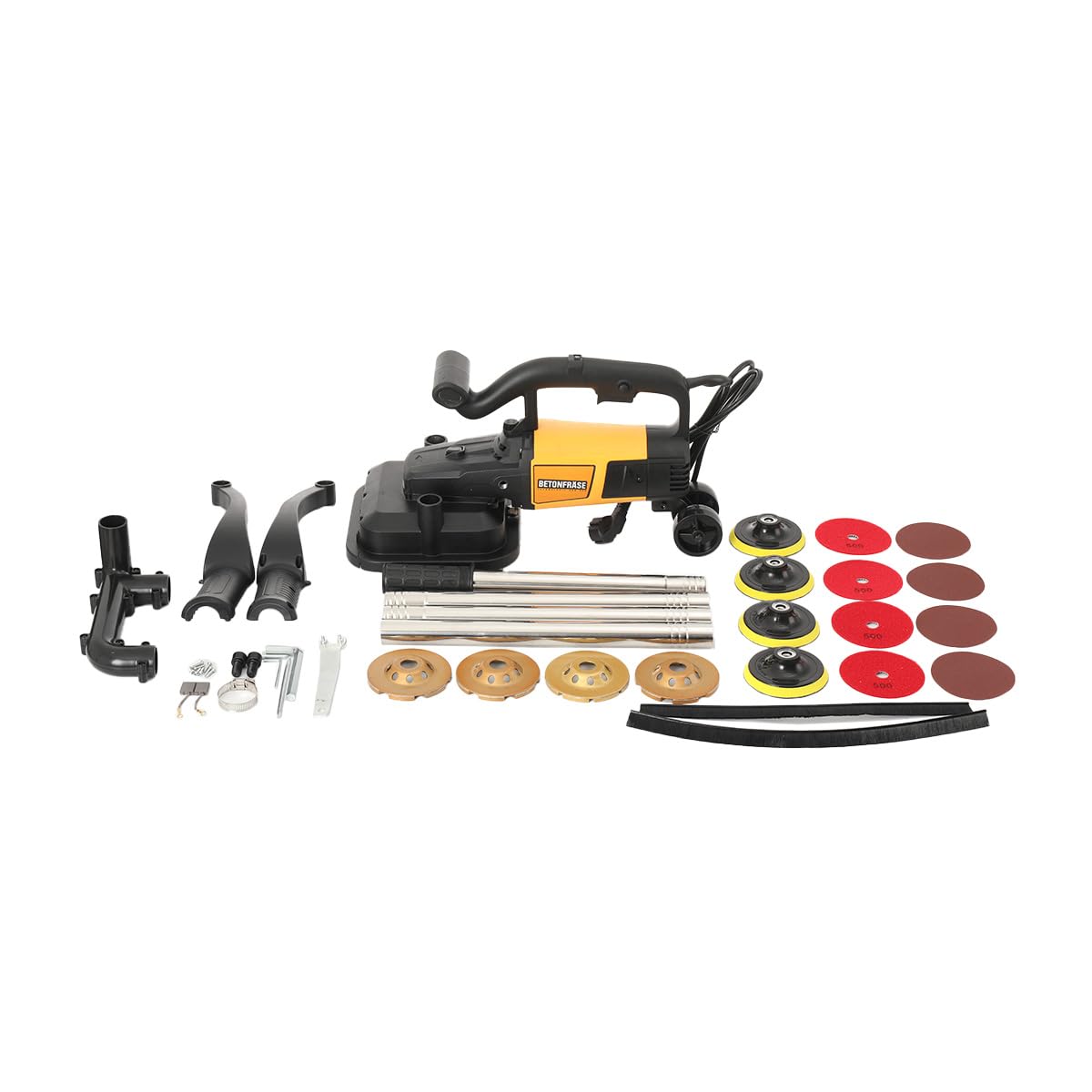 Betonschleifer mit 4stk Schleiftopf 100mm, 3800W Elektrische Betonfräse mit Lange Handgriff, 6-Stufen 6000RPM Mauerfräse Trockenbauschleifer Sanierungsfräse Set