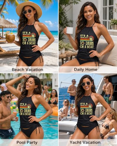 Image of Womens Two-Piece Tankini Set Cow Skull with Leopard Print Sets Swimwear Tankini Top Sets Swimwear