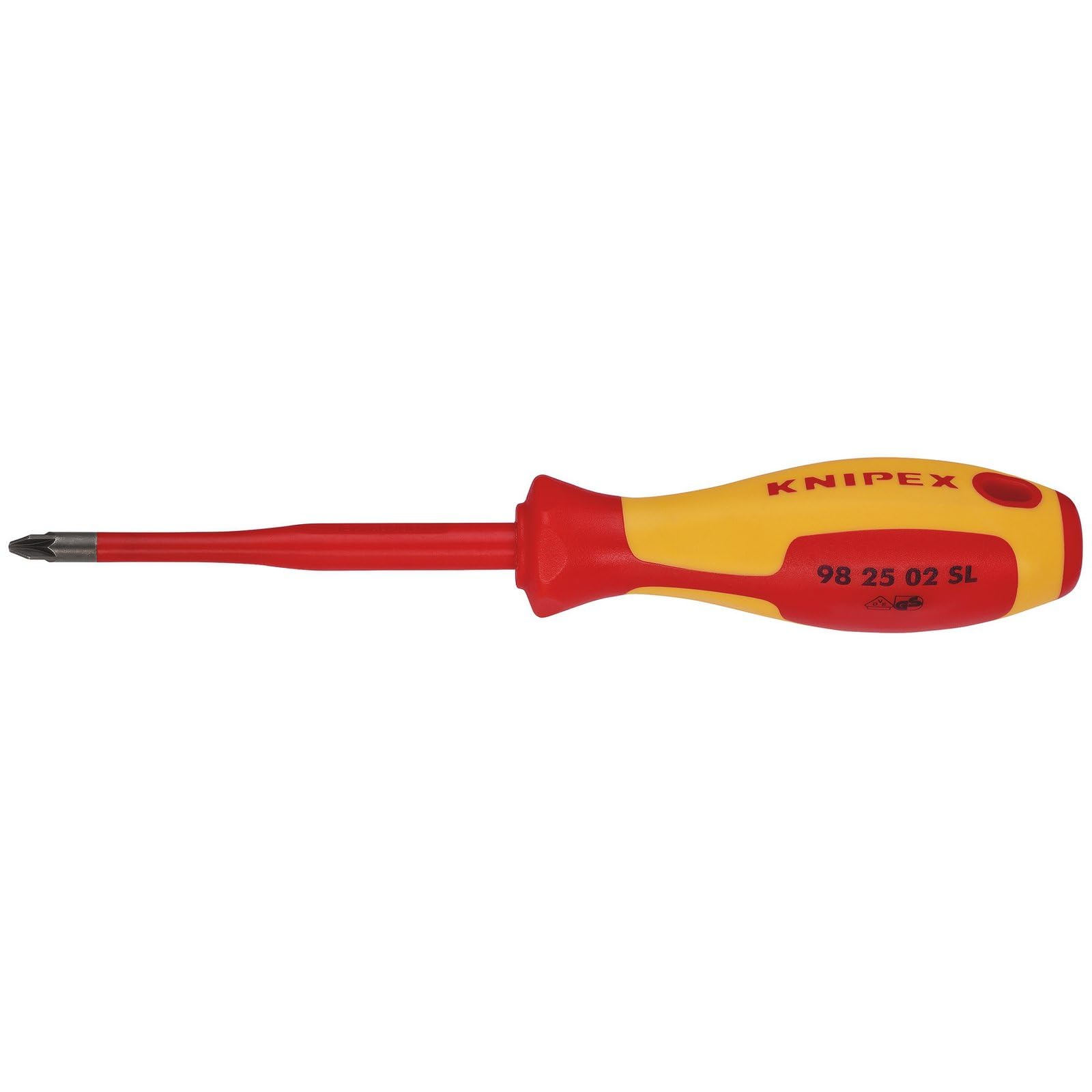 KNIPEX 98 25 02 SL VDE Insulated Pozidriv® Screwdriver, PZ2 x 100mm - Slim, Red and Yellow