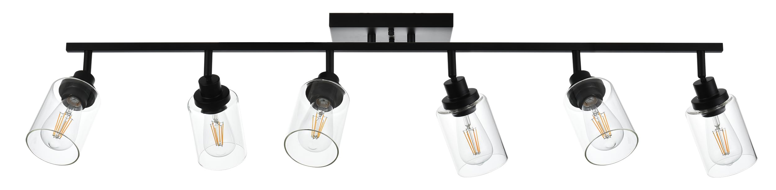 (Broken glass)MELUCEE Ceiling Track Lighting Kits 6 Light Bathroom Light Fixtures Wall Mount with Flexibly Rotatable Light Head, Modern Black Spotlights with Clear Glass Shade