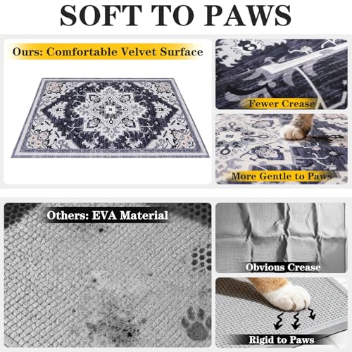 Image of EXPAWLORER Cat Litter Mat, 20 inchx32 inch Small Non-Slip Urine Waterproof Litter Trapping Mat Easy to Clean Washable Litter Box Mat for Floor Soft on Kitty Paws, Indoor Food Mats Rug Pads for Bathroom Grey