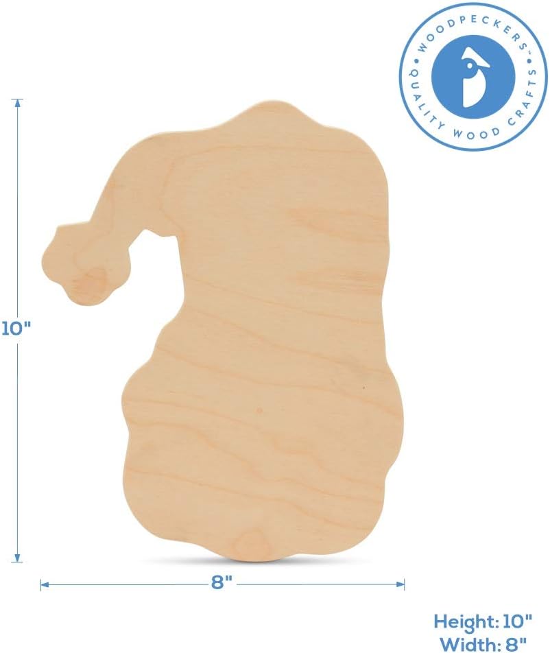 Santa Christmas Cutouts 10 inch, Pack of 25 Unfinished Wood Cutouts for Crafts and Holiday Ornaments, by Woodpeckers
