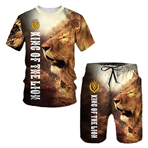 Ensemble T-shirt lion 3D et short pour look vacances taille S