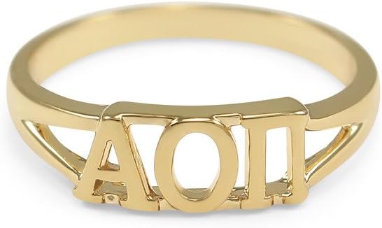 The Collegiate Standard Alpha Omicron Pi 14k Gold Plated Sorority Ring with Greek Letters