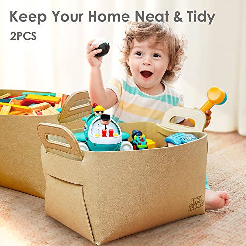 Iplay, Ilearn 2Pcs Kids Toy Box Storage Organizers, Felt Fabric Foldable Toy Storage Bins & Chests For Boys, Girls, Toddlers Room, Toybox For Playroom, Bedroom, Nursery, Living Room 15.7"X10.8"X10" #TOP1