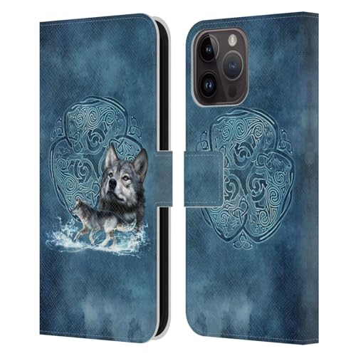 Carcasa de cuero iPhone 15 Pro Max Brigid Ashwood Celtic Wolf con soporte tipo libro