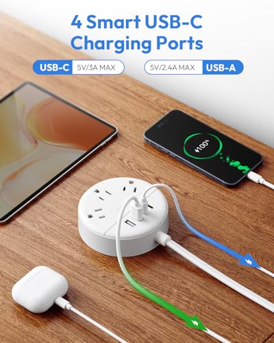 Regleta de energía de 2 clavijas NTONPOWER, cable de extensión de 10 pies con adaptador de 2 clavijas a 3 clavijas, 3 tomas, 4 USB (2 USB C), montaje en pared para casas antiguas sin toma a tierra, color blanco miniatura 4