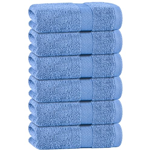 White Classic Light Blue Hand Towels for Bathroom [6 Pack]