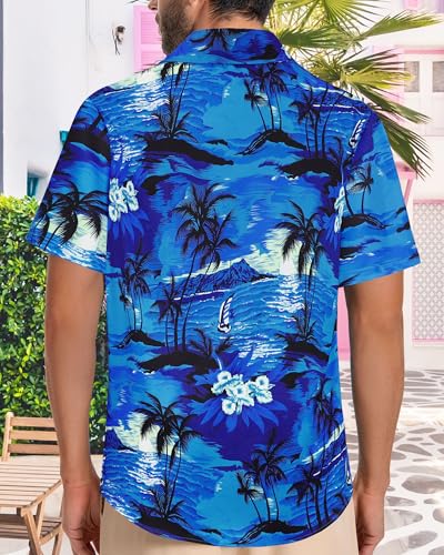 Image of Men Hawaiian Shirt Short Sleeve Summer Beach Button Down Shirts with Pocket