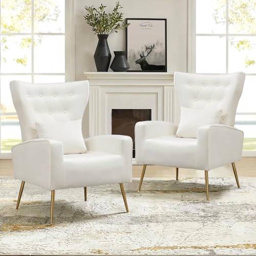 WQSLHX Velvet Accent Chairs Set of 2, Mid-Century Arm Chair
