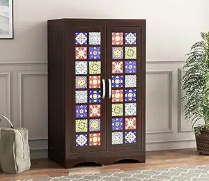 KARINA FURNITURE Wooden Wardrobe for Clothes | Sheesham Wood 2-Door Wardrobe with 2 Shelves Storage | Solid Wood Large Cupboard Almirah: Storage Cabinet for Your Living Room/Bedroom/Office (Design 78)