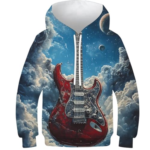 Sweat à capuche enfant original pour l'école et le quotidien style guitare de l'espace 8-10 ans