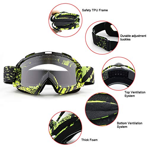 Sposune Motorcycle Goggles, Atv Dirt Bike Off Road Racing Mx Riding Goggle Anti-Scratch Dustproof Bendable Uv400 Eyewear With Padded Soft Thick Foam,Adjustable Strap For Adults' Cycling Motocross #TOP1