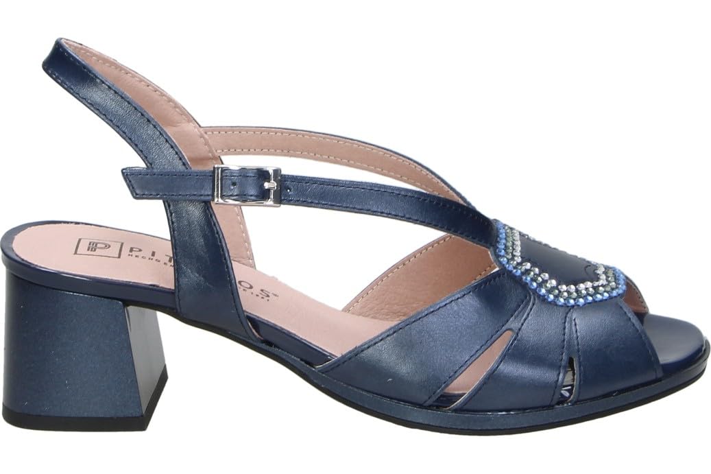 PITILLOS Sandalias de Piel Mujer – Sandalia con Tacón en Azul Marino con Detalle de Broche – Sandalia de Fiesta con Hebilla – Tacón Medio y Cómodo – Boda – Modelo 11215 – 36 EU